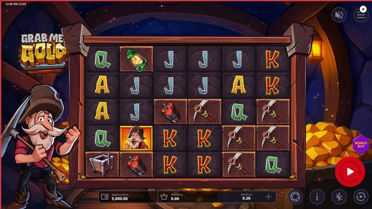 Tampilan visual slot Grab Me Gold dengan tema tambang emas